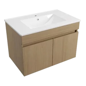 Solid Wood Wall Mounted 30”W Bathroom Vanity with White Ceramic Sink and Two Soft  Close Cabinet Doors