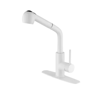 Deck Mount Pull Out Single Handle Touchless  Kitchen Faucet in White