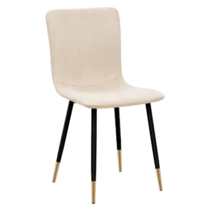 Modern Beige Fleece Upholstered Dining Chair with Black Gold Legs For Dining Room