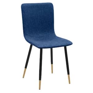 Modern Deep Blue Fleece Upholstered Dining Chair with Black Gold Leg For Dining Room