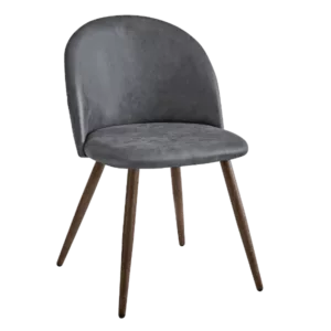 Modern Nut Brown Leather Velvet Upholstered Dining Chair with Walnut Legs For Dining Room