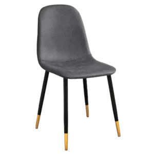 Modern Gray Leather Upholstered Dining Chair with Black Gold Leg For Dining Room