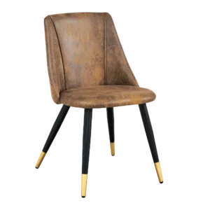 Modern Brown Leather Upholstered Dining Chair with Black Gold Leg For Dining Room