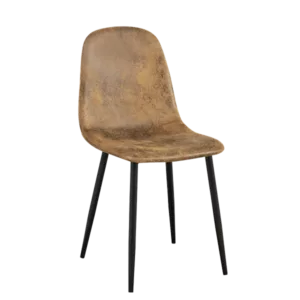 Modern Brown Suede Upholstered Dining Chair with Black Leg For Dining Room