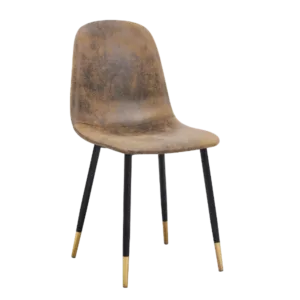 Modern Brown Suede Upholstered Dining Chair with Black Gold Leg For Dining Room
