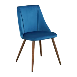 Modern Deep Blue Velvet Upholstered Dining Chair with Walnut Leg For Dining Room