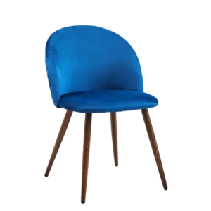 Modern Deep Blue Velvet Upholstered Dining Chair with Oak Legs For Dining Room