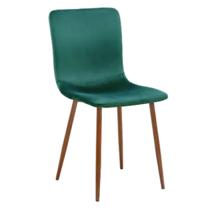 Modern Deep Green Velvet Upholstered Dining Chair with Walnut Legs For Dining Room