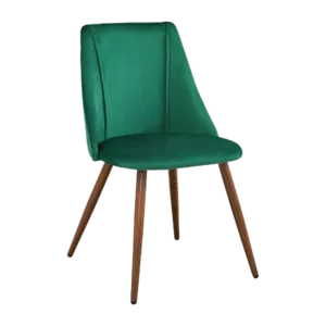 Modern Green Velvet Upholstered Dining Chair with Walnut Leg For Dining Room