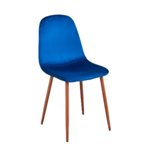 Modern Deep Blue Velvet Upholstered Dining Chair with Walnut Leg For Dining Room