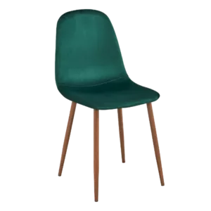 Modern Deep Green Velvet Upholstered Dining Chair with Walnut Leg For Dining Room