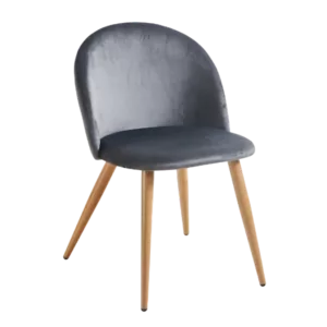 Modern Grey Velvet Upholstered Dining Chair with Oak Legs For Dining Room