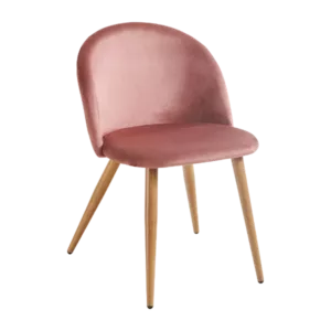 Modern Pink Velvet Upholstered Dining Chair with Oak Legs For Dining Room