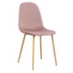 Modern Pink Velvet Upholstered Dining Chair with Oak Leg For Dining Room