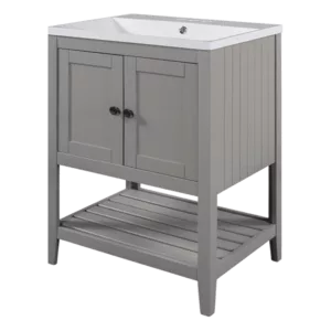 Modern Rectangular Ceramic Sleek Bathroom Vanity in Gray Color
