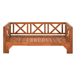 2-Seater Acacia Wood Outdoor Couch and DayBed for Backyard and Poolside with Brown Finish and Blue Cushion