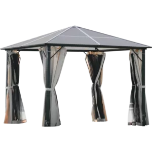 Beige Aluminum Garden Paito Gazebo with Polycarbonate Roof in Gray Color
