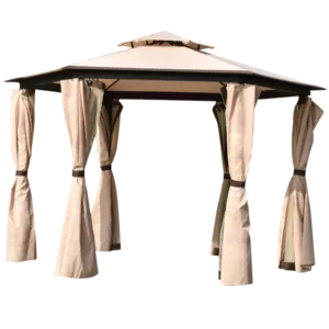 Depth Patio Outdoor Gazebo, Double Roof Soft Canopy Garden Backyard Gazebo in Khaki Color