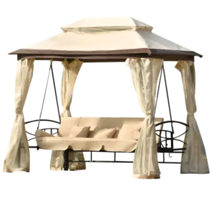 Rectangle Outdoor Gazebo with Convertible Swing Bench in Beige Color