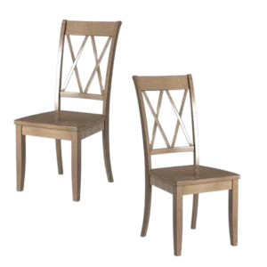 Modern Brown Set of 2 Solid Wood Chairs with Pine Veneer Double-X Back Design For Dining Room