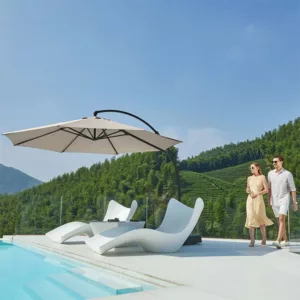 11Ft. Deluxe Patio Umbrella with Base Included, Outdoor Large Hanging Cantilever Curvy Umbrella in Beige Color