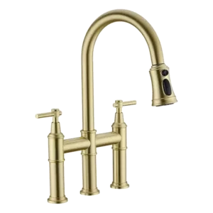 Brushed Gold Bridge Faucet with two handles