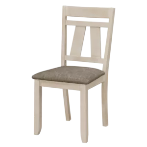 Modern Chalk Gray Set of 2 Solid Wood Slat Back Chairs with Upholstered Seats For Dining Room