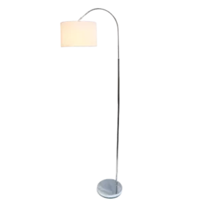 Brushed Nickel Arched Floor Lamp with White Shade
