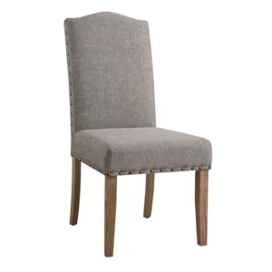 Modern Brown Set of 2 Solid Wood Chairs with Beige Upholstered Fabric Seat And Nail head Trim For Dining Room