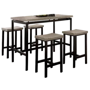 Modern Black Gray 5Pc Dining Set Rectangular Metal Construction PVC Plastic Top Table 4 Two Tone Design Black Gray Dining Chairs Dining Room