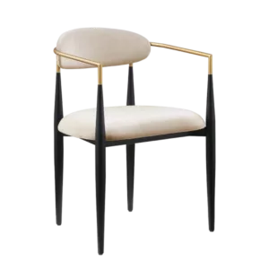 Modern Black Set of 2 Taupe Fabric Upholstered Side Chairs of Metal Frame For Dining Room