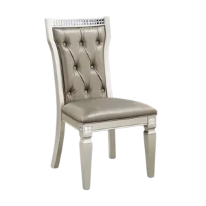 Modern Champagne Set of 2 Solid Wood Chairs With Warm Grey Button Tufted Leatherette Cushions Seats For Dining Room