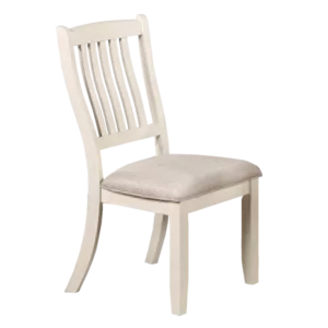 Modern White Set of 2 Solid Wood Slats Backs Chairs with Beige Fabric Cushion Seats For Dining Room