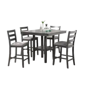 Modern Gray Finish 5pc Dining Set SquareTable With Shelves And 4 Cushion Seat Ladder Back Chairs For Dining Room
