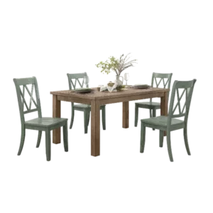 Modern Teal Set of 2  Solid Wood Chairs with Pine Veneer Double-X Back Design For Dinning Room