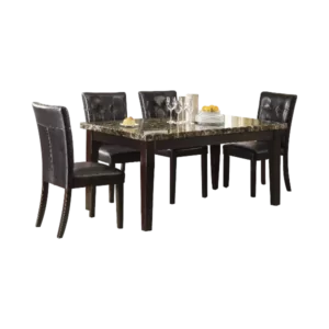 Modern Espresso Set of 2 Solid Wood Chairs with Button-Tufted Faux Leather Seat For Dining Room