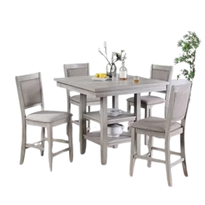 Modern Natural 5pc Dining Set Square Table With Shelves And 4 Wooden Upholstery Cushion Chairs For Dining Room
