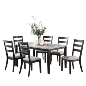 Modern Natural 7pc Dining Set Rectangular Wooden Top Table With 6 Cushion Seat Ladder Back Chairs For Dining Room
