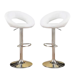 Modern Set of 2 White Faux Leather Adjustable Height Stools with Swivel Design, Chrome Base For Dining Room