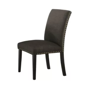 Modern Ash Black Set of 2 Solid Wood Chairs With Poly Fiber Nail Heads Cushion Seat For Dining Room
