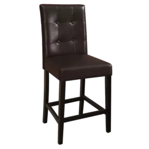 Modern Brown Set of 2 Solid Wood Chairs Faux Leather Seat with Tufted Back For Dining Room