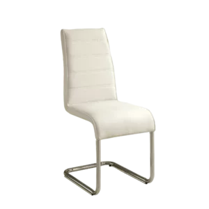 Modern Set of 2  White Padded Leatherette Chairs with Metal Chrome Legs For Dining Room