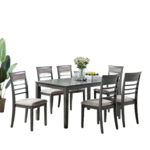 Modern Antique Grey Finish 7pc Dining Set Rectangular Table of Wooden Top And 6 Cushion Seats Chairs For Dining Room