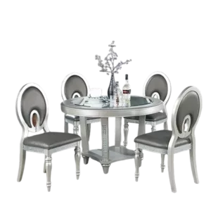 Modern Silver Set of 2 Solid Wood Dining Chairs With Dark Gray Cushioned Seats For Dining Room