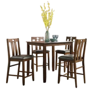 Modern Natural Brown 5pc Dining Set Square Table With 4 Cushion Seats  Chairs For  Dining room