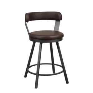 Modern Black 2pc Metal Base Chairs with Brown Faux Leather Seat For Dining Room