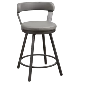 Modern Black 2pc Metal Base Chairs with Grey Faux Leather Seat For Dining Room