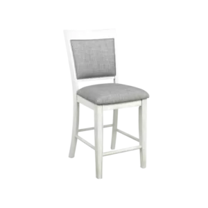 Modern White & Gray  Linen 2pc Solid Wood Chair Bar Stool with Footrest For Dining Room