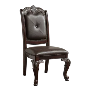Modern Brown Espresso Solid Wood Dining Chair with Faux Leather Seat and Back Button Tufting For Dining Room