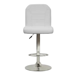 Modern Set of 2 Adjustable White Faux Leather Bar stool Chair with Clean Lines Seat and Chrome Base For Dining Room